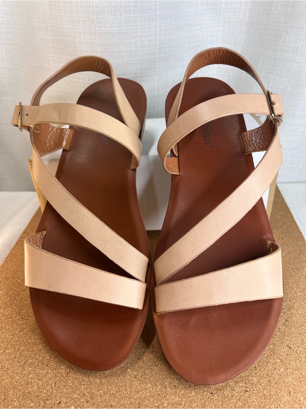 Pierre Dumas Strappy Flat Sandals Nude Tan Ankle Strap Size 8